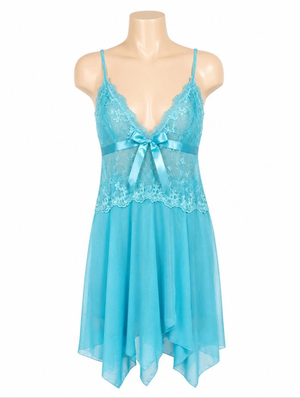 Shirley Of Hollywood Turquoise Blue Mesh & Lace Babydoll Chemise Slip Dress XL